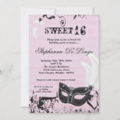 5x7 Roze Masquerade Sweet 16 Verjaardag Uitnodigin Kaart (Voorkant)