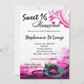 5x7 Roze Masquerade Sweet 16 Verjaardag Uitnodigin Kaart (Voorkant)
