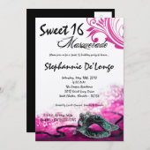 5x7 Roze Masquerade Sweet 16 Verjaardag Uitnodigin Kaart (Voorkant / Achterkant)