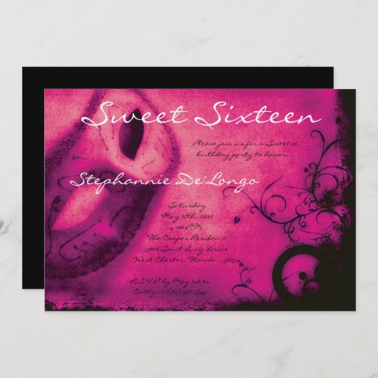 5x7 Roze Masquerade Sweet 16 Verjaardag Uitnodigin Kaart (Voorkant / Achterkant)
