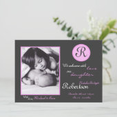 5x7 Roze Monogram Initiaal Foto Aankondiging Geboo (Staand voorkant)