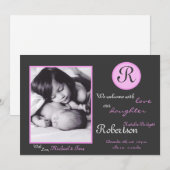 5x7 Roze Monogram Initiaal Foto Aankondiging Geboo (Voorkant / Achterkant)