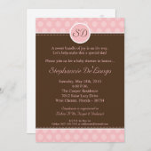 5x7 Roze Monogram Polka Dot Baby shower Uitnodigin Kaart (Voorkant / Achterkant)