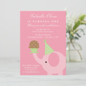 5x7 Roze olifant Birthday Uitnodiging (Staand voorkant)