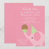 5x7 Roze olifant Birthday Uitnodiging (Voorkant / Achterkant)