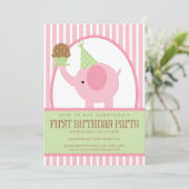 5x7 Roze olifant Birthday Uitnodiging (Staand voorkant)