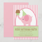 5x7 Roze olifant Birthday Uitnodiging (Voorkant / Achterkant)