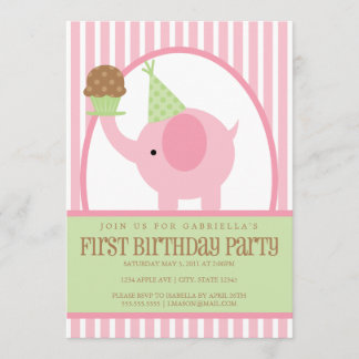 5x7 Roze olifant Birthday Uitnodiging
