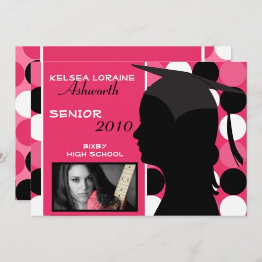 5x7 Roze Polka Dot Foto Afstuderen Uitnodiging (Voorkant / Achterkant)