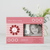 5x7 Roze Polka Dot Foto Verjaardag Uitnodiging (Staand voorkant)