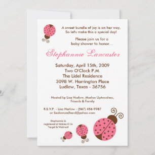 5x7 Roze Spring Lady Bugs Baby shower Uitnodiging
