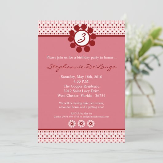 5x7 Roze Sweetheat PolkaDot Verjaardag Uitnodiging (Staand voorkant)