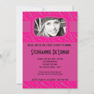 5x7 Roze Zebra FOTO Sweet 16 Verjaardag Uitnodigin Kaart