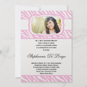 5x7 Roze Zebra Print Patter Quinceanera Uitnodigin Kaart