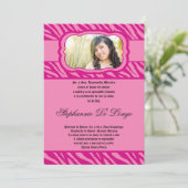 5x7 Roze Zebra Print Patter Quinceanera Uitnodigin Kaart (Staand voorkant)