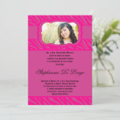 5x7 Roze Zebra Print Patter Quinceanera Uitnodigin Kaart (Staand voorkant)
