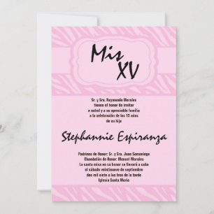 5x7 Roze Zebra Print Quinceanera 15 Uitnodiging