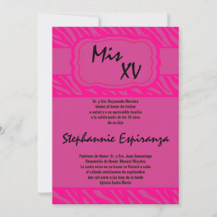5x7 Roze Zebra Print Quinceanera 15 Uitnodiging