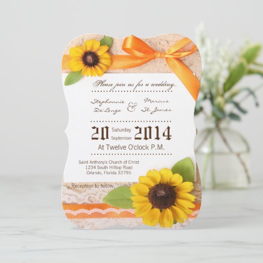 5x7 rustieke zonnebloem land bruiloft uitnodiging (Staand voorkant)