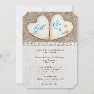 5x7 Rustique Burlap & Faire-part de mariage en den