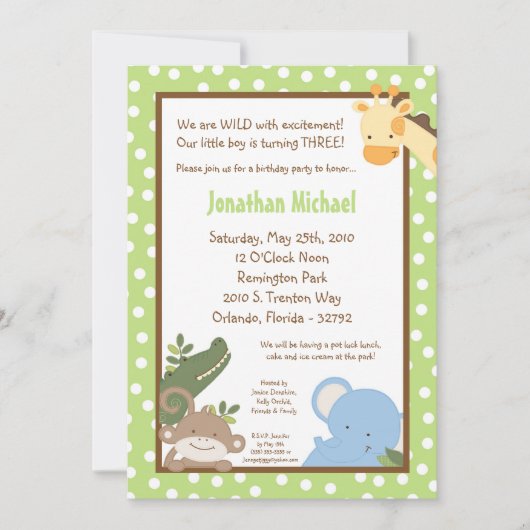 5x7 Safari Jungle Zoo Animale Invitation Anniversa (Devant)