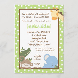 5x7 Safari Jungle Zoo Animale Invitation Anniversa