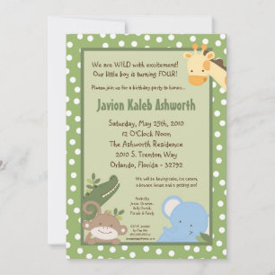 5x7 Safari Jungle ZooAnimaux Invitation d'annivers