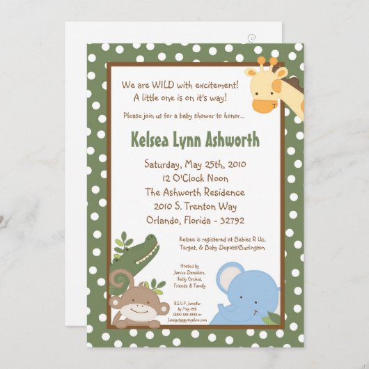 5x7 Safari Oerwoud ZooAnimal Baby shower Uitnodigi Kaart (Voorkant / Achterkant)