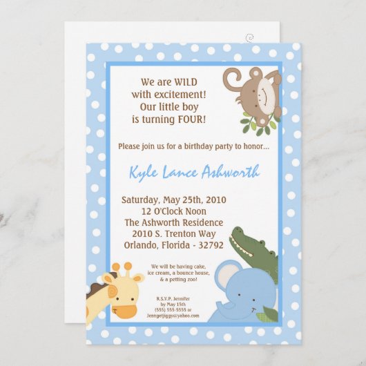 5x7 Safari Oerwoud ZooAnimal Verjaardagsuitnodigin Kaart (Voorkant / Achterkant)