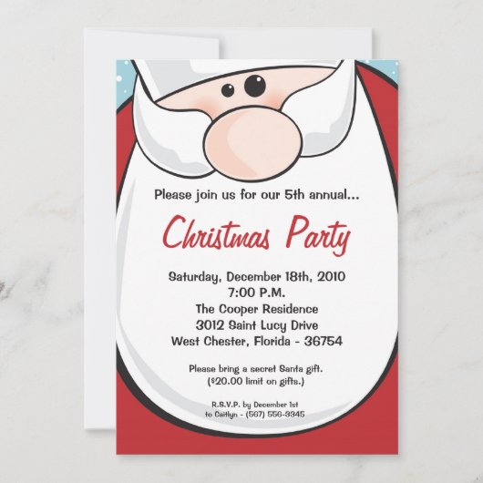 5x7 Santa Clause Beard XMAS Christmas Invitation (Devant)