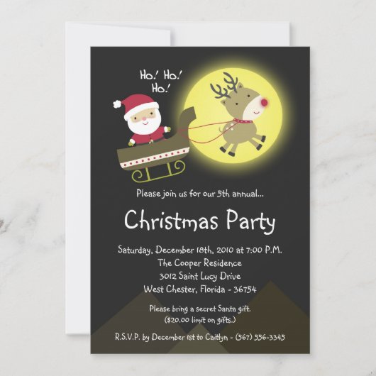 5x7 Santa Rudolf Night Christmas Party Uitnodiging (Voorkant)