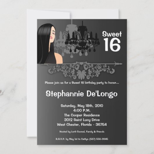5x7 Sassy Girl Sweet 16 Anniversaire Invitation (Devant)