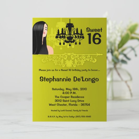 5x7 Sassy Girl Sweet 16 Anniversaire Invitation (Debout devant)