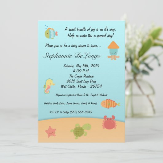 5x7 Sea Life Ocean Fish Baby shower Invitation (Debout devant)