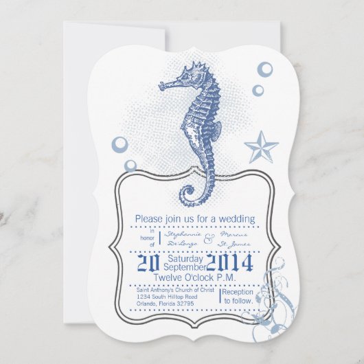 5x7 Seahorse Zee Ocean Beach Huwelijksuitnodiging Kaart (Voorkant)