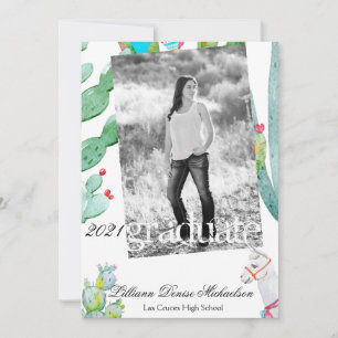 5x7 Senior aankondiging Boho Llama Bohemian Cacti