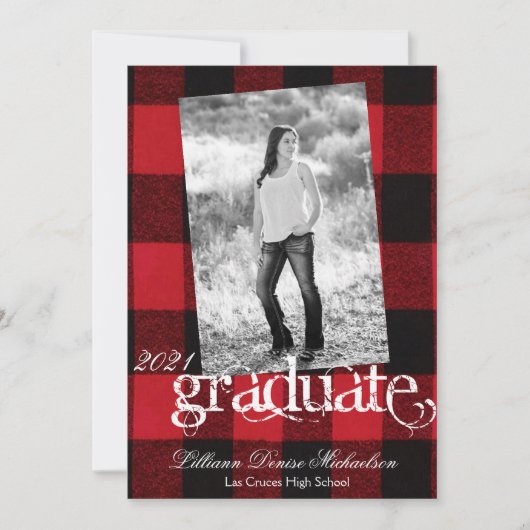 5x7 Senior Aankondiging Red Buffalo Plaid Beer BLA (Voorkant)