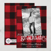 5x7 Senior Aankondiging Red Buffalo Plaid Beer BLA (Voorkant / Achterkant)