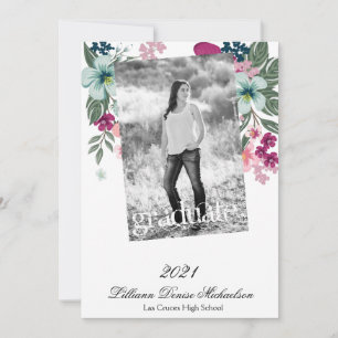 5x7 Senior Aankondiging Tropische Bloemen op Wit