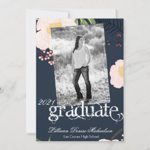 5x7 Senior Faire-part Baby Pink Cosmos sur Navy