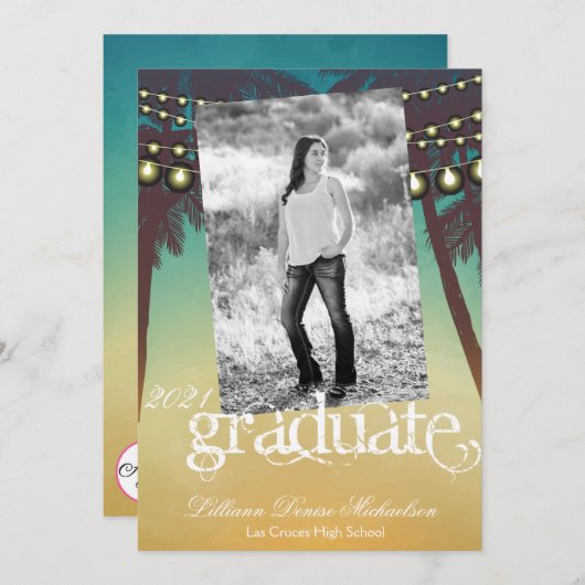 5x7 Senior Faire-part Beach Sunset Palm Tree Str (Devant / Derrière)