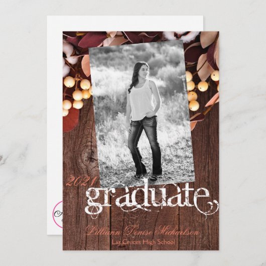 5x7 Senior Faire-part Cotton Branch on Dark Wood (Devant / Derrière)