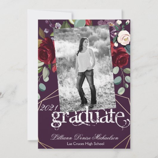 5x7 Senior Faire-part Plum violet Roses Gold Geo (Devant)