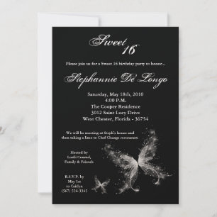 5x7 Sheer Butterfly Sweet 16 Birthday Invitation Kaart