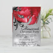 5x7 Silver Red Masquerade-kerstuitnodiging Kaart (Staand voorkant)