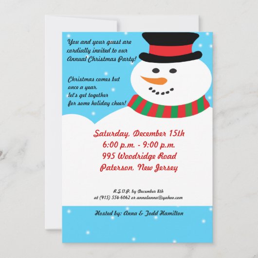 5x7 Snowman Invitation (Devant)