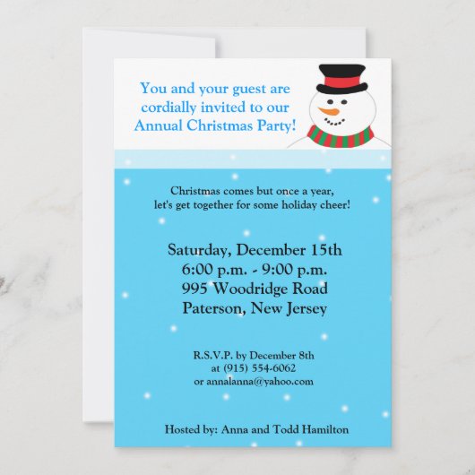 5x7 Snowman Invitation (Devant)