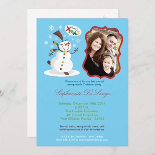 5x7 Snowman Snowflake Kerstmis XMAS Uitnodiging (Voorkant / Achterkant)