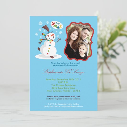 5x7 Snowman Snowflake Noël XMAS Invitation (Debout devant)