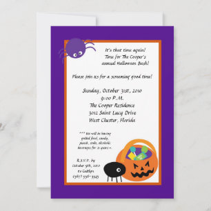 5x7 Spiders Snoep Halloween Bash Party Invitation Kaart
